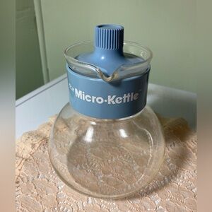Gemco The Micro Kettle Vtg 4 Cup Microwavable Coffee Pot Blue Handle Retro